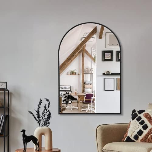 TRAHOME Arched Wall Mirror 38x26 Black Metal Frame