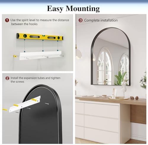 JIINGYO 24x36 Inch Black Arch Wall Mirror