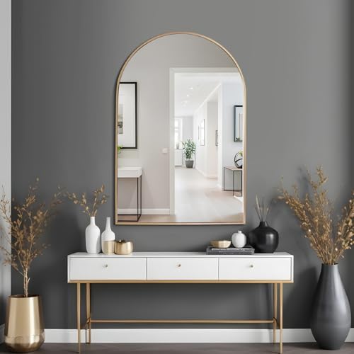 Dablue 24x36 Inch Arch Wall Mirror Gold Frame