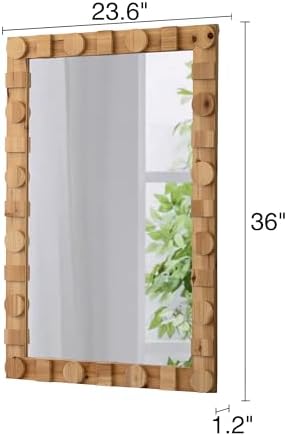 Rustic Wood Frame Mirror 24x36 Inch Wall Decor