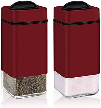 Red Salt and Pepper Shakers by Aelga - Adjustable Pour Holes Space-Saving Design