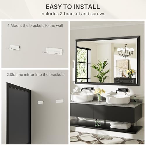 Briivue 60x36 Black Bathroom Mirror with Frame