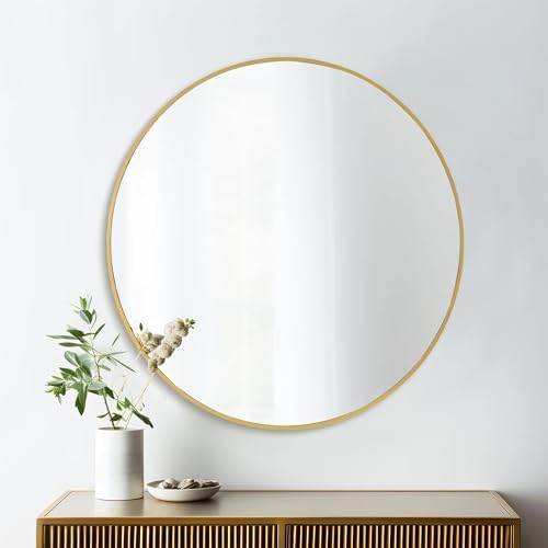 CULER 30 Inch Round Gold Bathroom Mirror