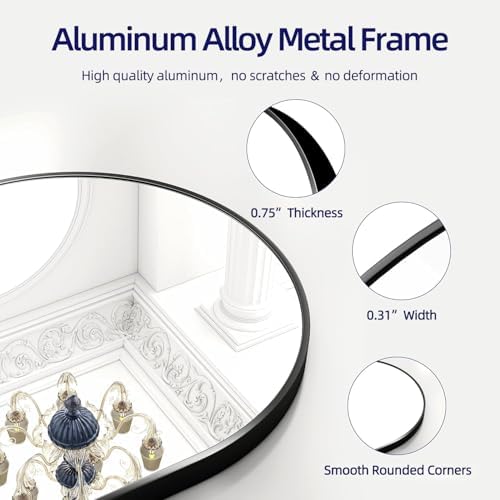 FOYEESION 24x36 Arched Black Wall Mirror with Metal Frame