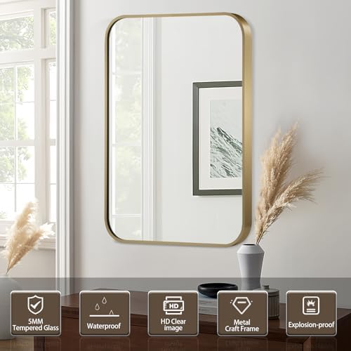 Matte Gold Mirror 22x30 Inch Bathroom Vanity Wall Mirror
