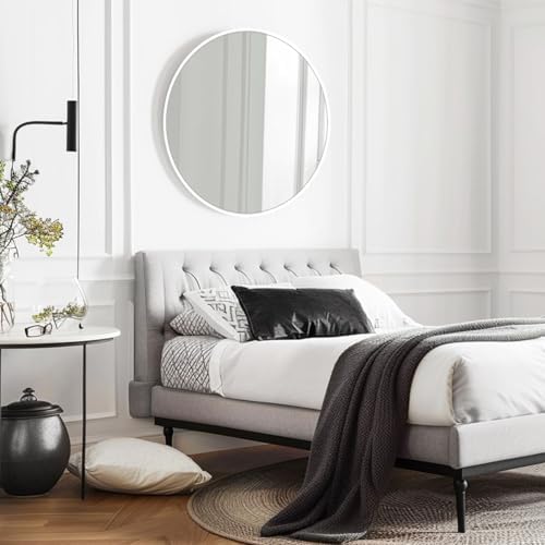 White Round Mirror 24 Inch Metal Frame Bathroom Mirror