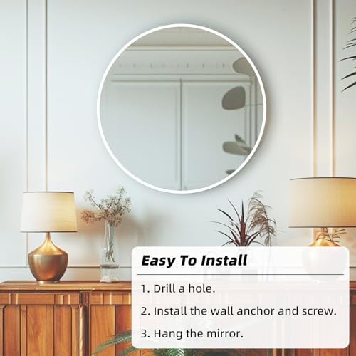 White Round Mirror 24 Inch Metal Frame Bathroom Mirror