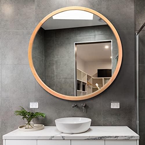 Wood Round Mirror 24 Inch Farmhouse Decor