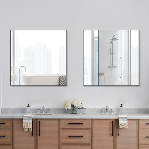 ANYHI 28x28 Black Metal Square Wall Mirror