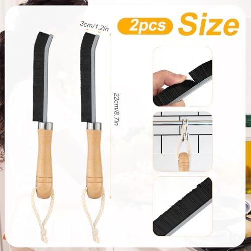 2pcs Crevice Cleaning Brushes with Wooden Handle and Lanyard