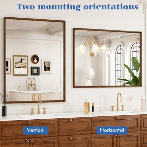30X36 Inch Wall-Mounted Mirror with Walnut Frame