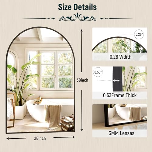 GLSLAND 26x38 Inch Arch Bathroom Mirror Black