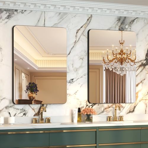 Black Metal Framed Bathroom Mirror 24x32 Inch Matte Black