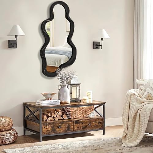 Lzuso 30x14 Inch Asymmetrical Cloud Wall Mirror with Wood Frame