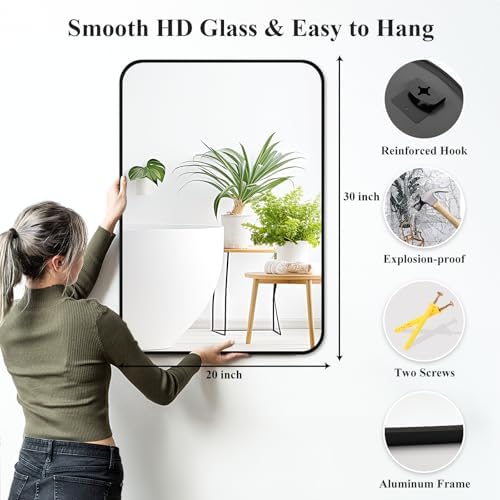Fabuday Modern Black Matte Metal Wall Mirror - 20x30