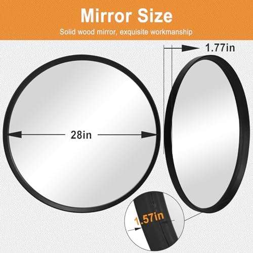 MAGFLERUM 28 Inch Black Round Mirror with Wood Frame