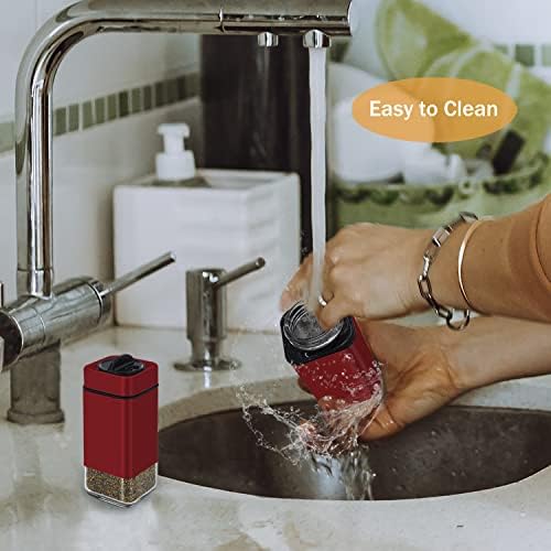 Red Salt and Pepper Shakers by Aelga - Adjustable Pour Holes Space-Saving Design