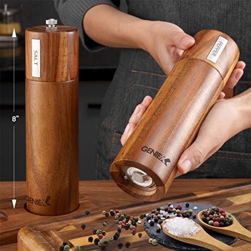 GENIEX Acacia Wood Salt Pepper Grinders Set 2pcs