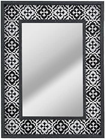 Head West Black White Tiled Print Distressed Mirror