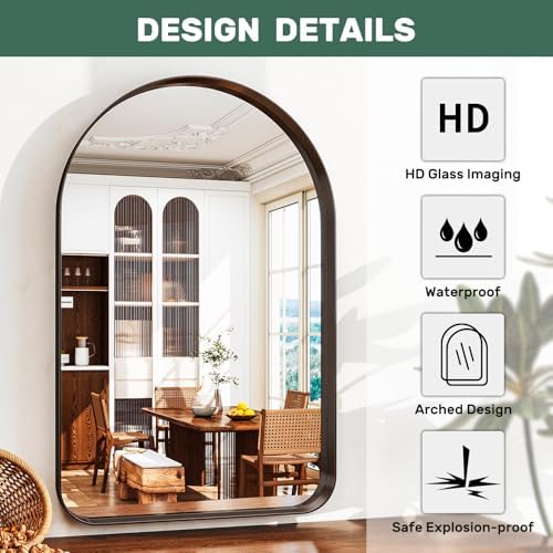 WISSMIELS 26x38 Arched Bathroom Mirror with Deep Frame