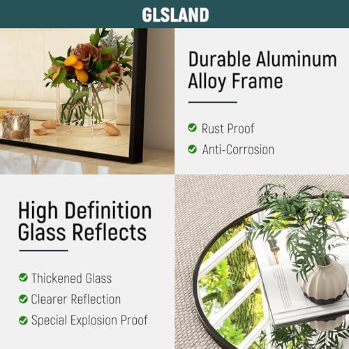 GLSLAND 26x38 Inch Arch Bathroom Mirror Black