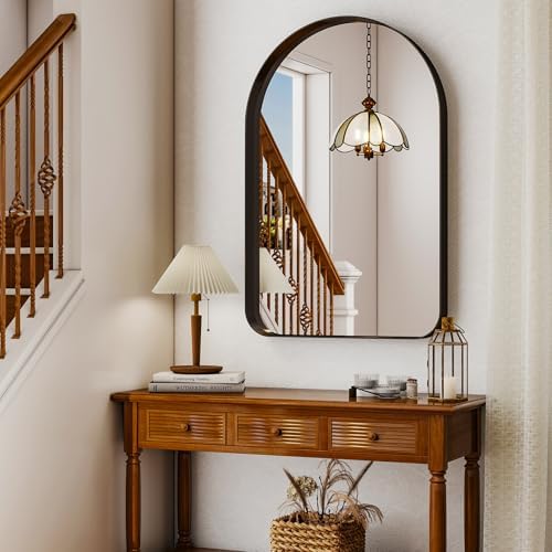 WISSMIELS 26x38 Arched Bathroom Mirror with Deep Frame