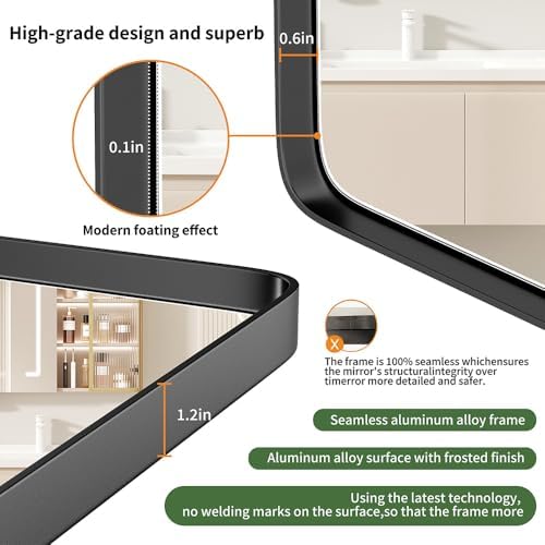 YYXW Matte Black Metal Frame Bathroom Mirror 16x20 Inch