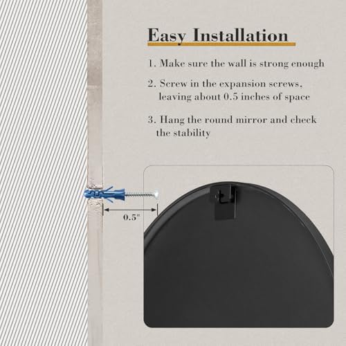 Sweetcrispy 24 Inch Black Round Wall Mirror 1