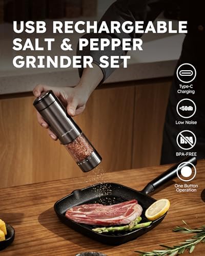 FORLIM Electric Salt Pepper Grinder Set with USB Rechargeable Adjustable Ceramic