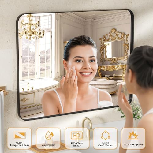 ROOMTEC 20X30 Inch Matte Black Wall Mirror