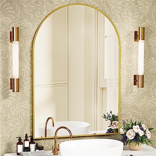 Antok 20x30 Wall Mounted Black Mirror with Gold Frame