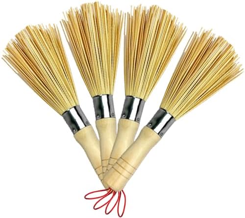 4Pack Bamboo Scrub Brush with Wooden Handle for Pans Dishes and Sink