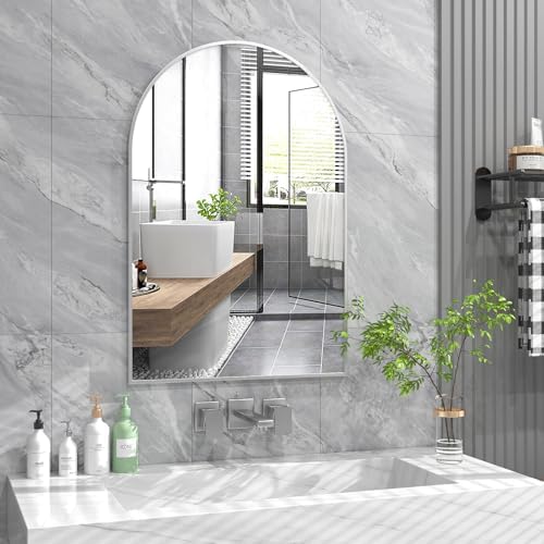EDTEMI 30x20 Arched Mirror with Brushed Metal Frame