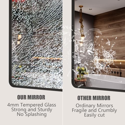 CHARMOR 44x30 Inch Matte Black Wall Mirror