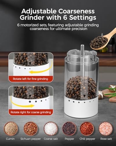 Newise Electric Salt Pepper Grinder Set with LED Light 2 Pack White
