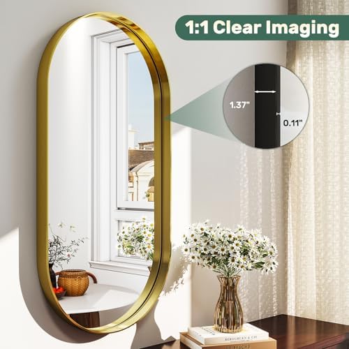 WISSMIELS 22x38 Inch Oval Wall Mirror with Aluminum Frame