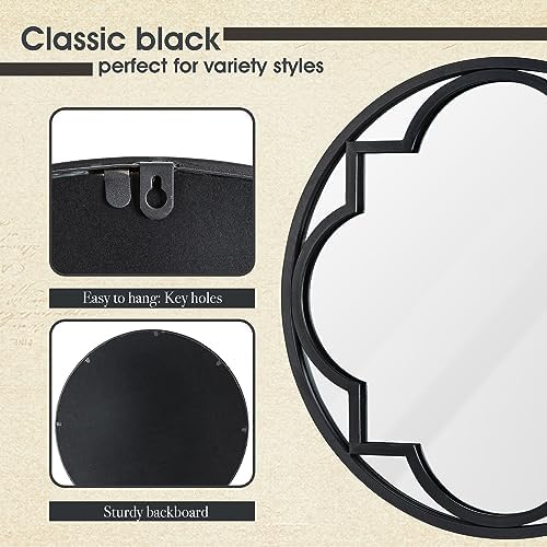 Glitzhome 24 Round Wall Mirror with Black Metal Frame