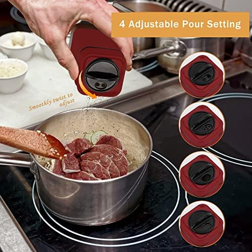 Red Salt and Pepper Shakers by Aelga - Adjustable Pour Holes Space-Saving Design