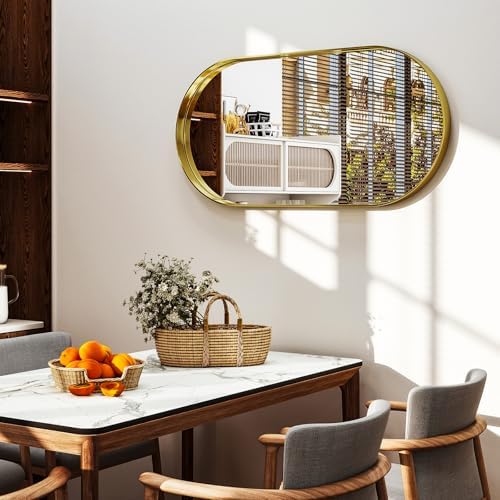 WISSMIELS 22x38 Inch Oval Wall Mirror with Aluminum Frame