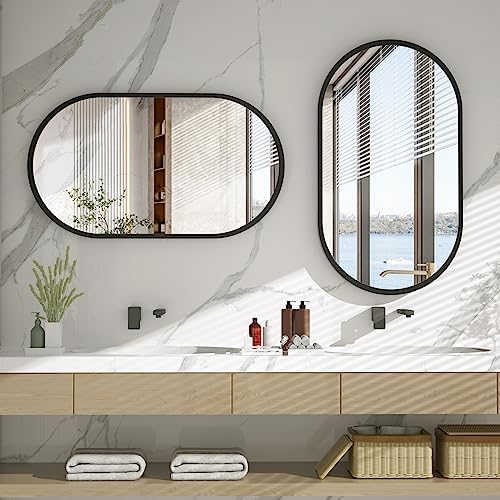 24x30 Black Oval Wall Mirror with Metal Frame