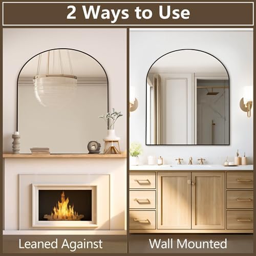 Mirrorons 33x31 Inch Arched Wall Mirror Shatterproof Black Modern Frame