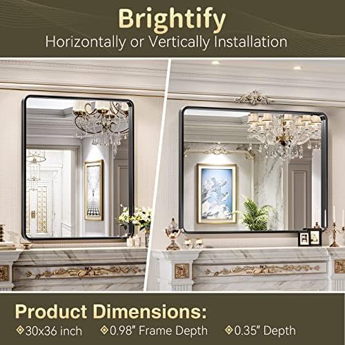 Brightify 30x36 Inch Black Wall Mirror with Metal Frame