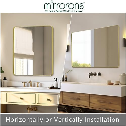 Mirrorons Gold Bathroom Mirror 36x30 Inch Shatterproof Wall Mirror