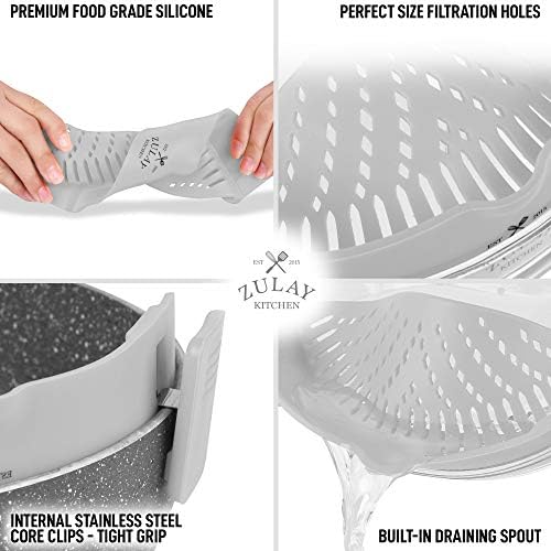 Zulay Adjustable Silicone Strainer - Food Grade Heat Resistant for Pots Pans