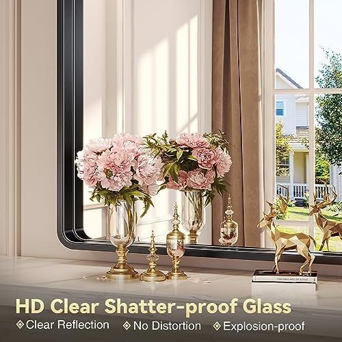 Brightify 30x36 Inch Black Wall Mirror with Metal Frame