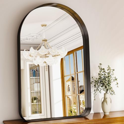 WISSMIELS 26x38 Arched Bathroom Mirror with Deep Frame