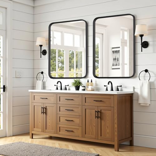 Atilioo 30x22 Inch Black Metal Bathroom Mirror