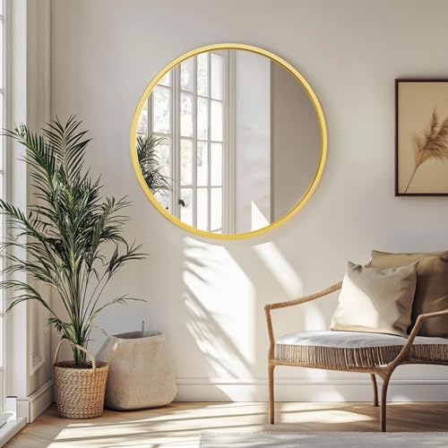 Black 20 Inch Round Wall Mirror with Metal Frame