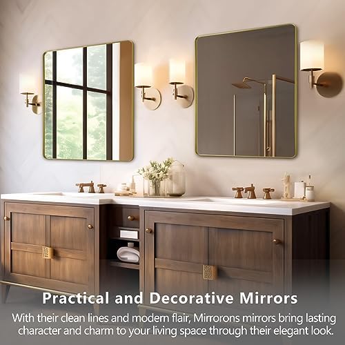 Mirrorons Gold Bathroom Mirror 36x30 Inch Shatterproof Wall Mirror