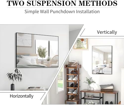 CRATECOOP 28 x 20 Inch Black Bathroom Mirror with Metal Frame